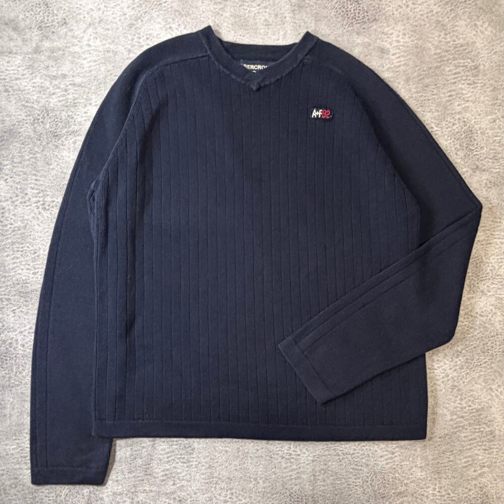 Abercrombie & FIrch Navy Ribbed V Neck Sweater